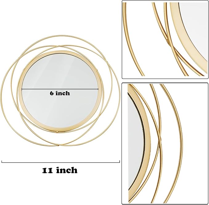 3 Set 13 inch Gold Circle Mirrors Wall Decor Iron Frame Wire Mirror Metal - Image 6
