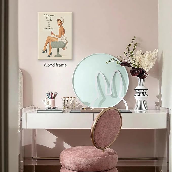 Boho Sage Green Bathroom Poster Vintage 70s Pin Up Girl Wall Art 12X16 inch - Image 6
