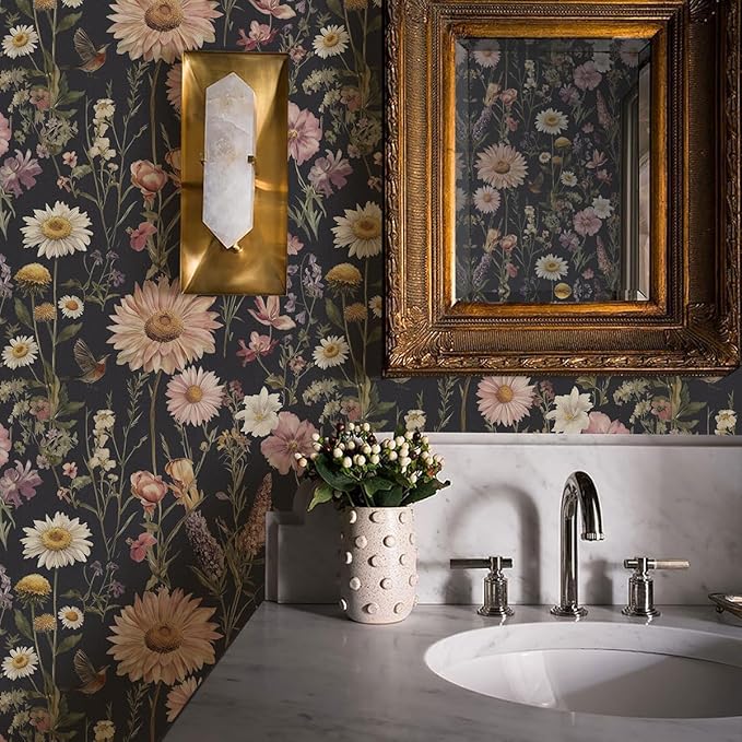 Livebor Dark Floral Peel and Stick Wallpaper Vintage Floral Contact Paper 16.9” - Image 2
