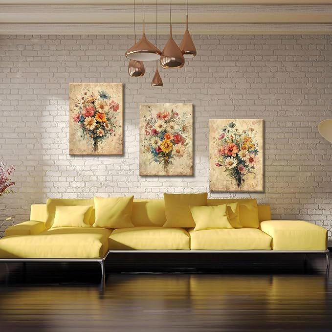 KISSFOX Framed Colorful Wildflower Canvas Wall Art Set Of 3 Flowers Pictures - Image 6