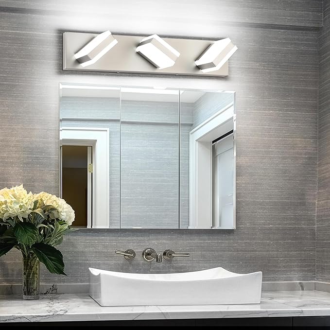 SOLFART Brushed Nickel Vanity Lights Over Mirror, 3 Light LED Bathroom Light - Image 7