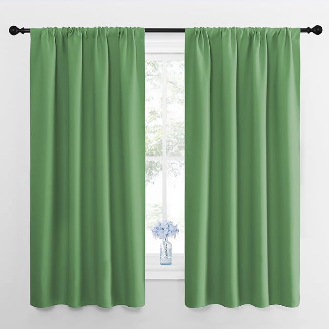 NICETOWN Bedroom Curtains Blackout Draperies, Froest Green, 1 Pair, 34-inch W x by NICETOWN