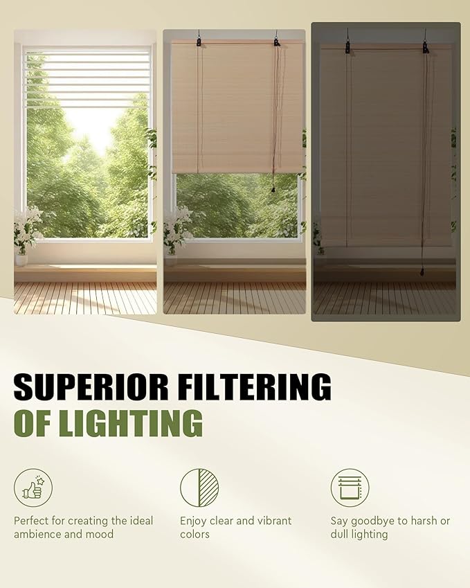 FoundGo Retro Bamboo Blinds 35" W x 72" H Bamboo Roman Shades Light Filtering - Image 5
