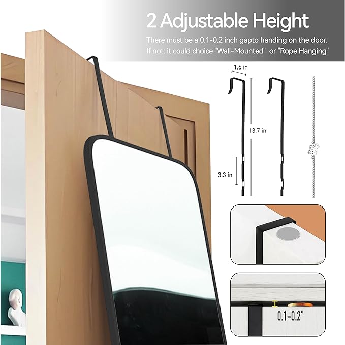 SCWF-GZ 57x20 Door Hanging Full Length Mirror, Floor or Wall Mounted Metal - Image 6