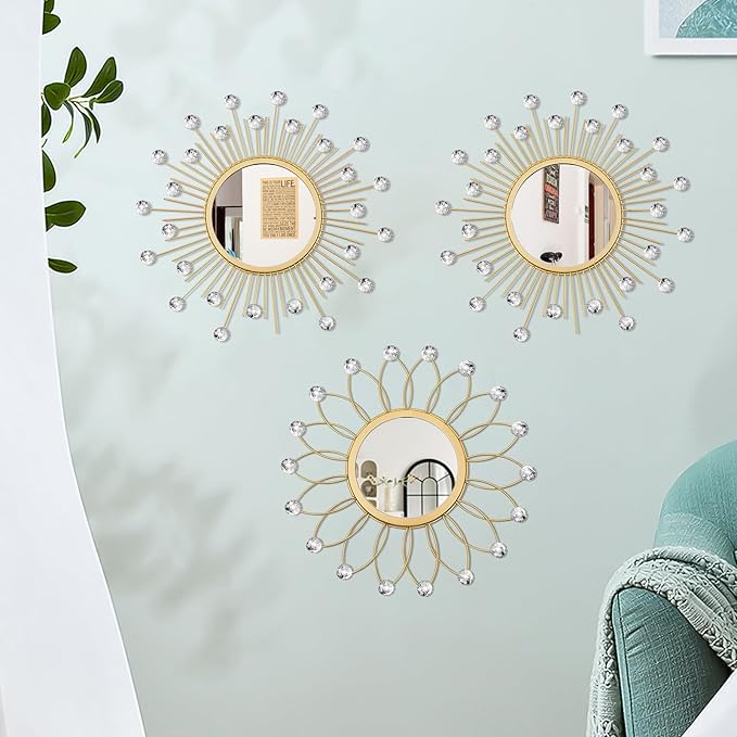 3 Pack Metal Mirrors for Wall Sunburst Wall Mirrors Home Décor Decorative - Image 5