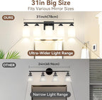 5-Light Bathroom Light Fixtures, Matte Black Light Fixture, Classic Wall Light - Image 6
