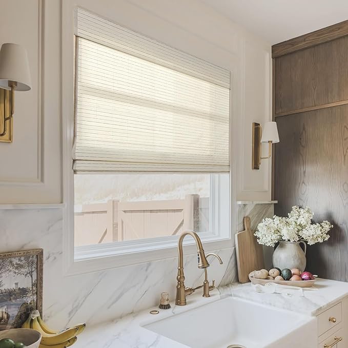 TWOPAGES Natural Woven No Drill Roman Shades, Custom Cordless Light Filtering - Image 2