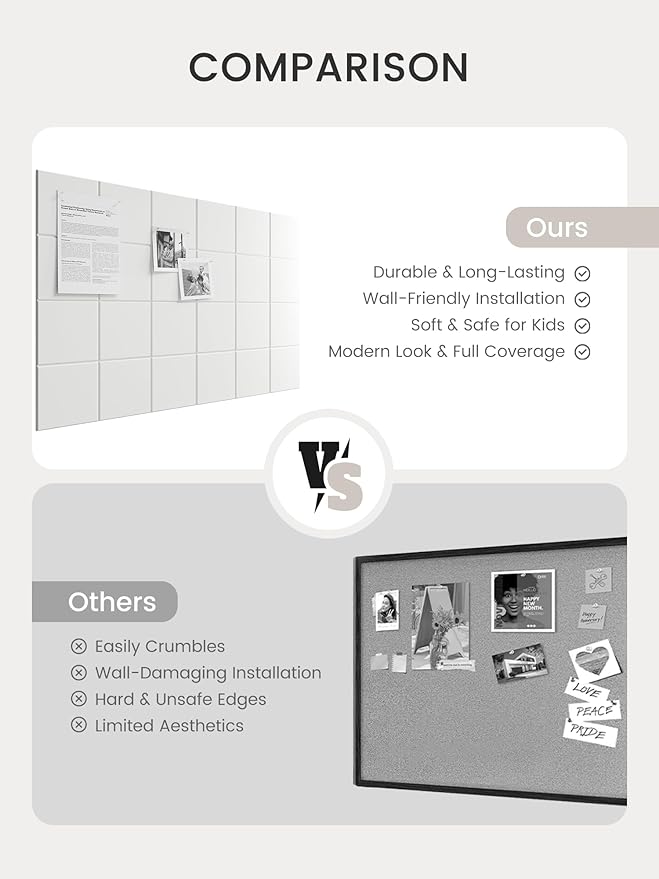 Bumusty Large Felt Bulletin Board, 30 Push Pins, 40 Adhesive Tabs, Milky White - Image 7