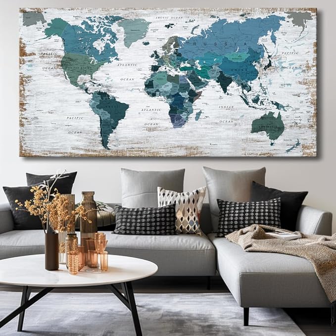 Teal Decor map of the world Canvas Wall Art Pictures - Image 7