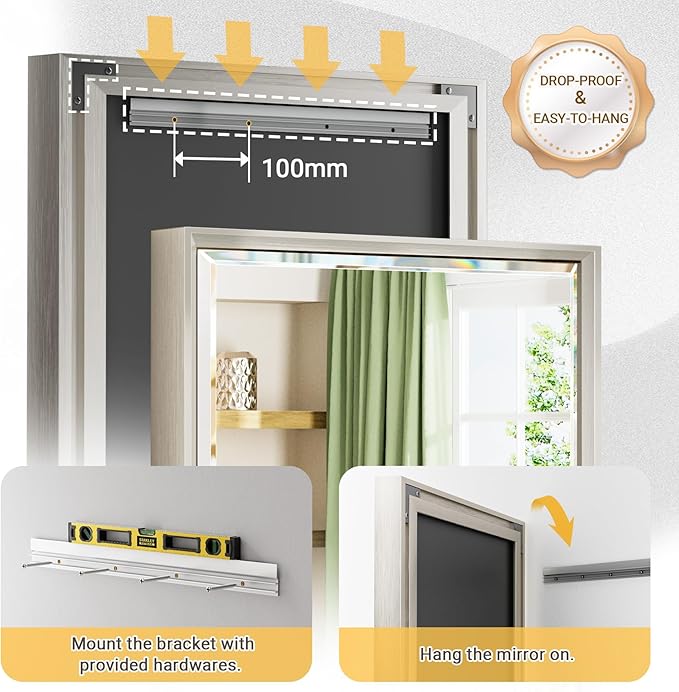 Brushed Nickel Bathroom Mirror, Rustproof Rectangle Framed Mirror - Image 6