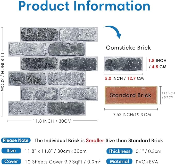 COMSTICKC 3D Faux Brick Wall Panel Peel and Stick, Small Size, Ultra-Light PVC - Image 4
