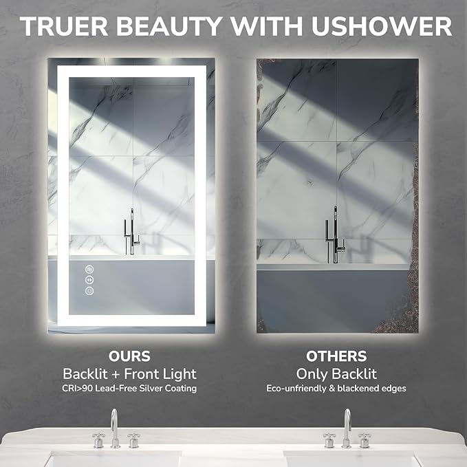 USHOWER LED Bathroom Mirror 72x36 Inch Tempered Glass - Image 4