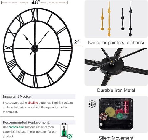 48 inch Large Wall Clock for Living Room Decor – Easy-Assembly Silent - Image 2
