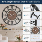 Pytha Sight Large Wall Clock for Lving Room, 16 Inch Modern Industrial - Image 2