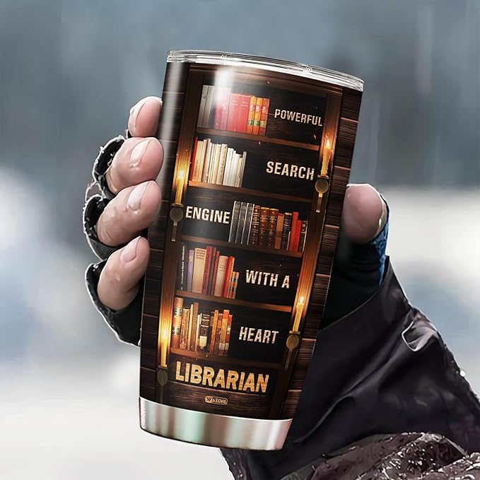 WAZONE Personalized Librarian Coffee Tumbler 20oz 30oz Custom Name Vintage Stainless Steel Cup Insulated Bookish Gifts Bookaholic Travel Mug For Women Book Lover Librarians Library Workers