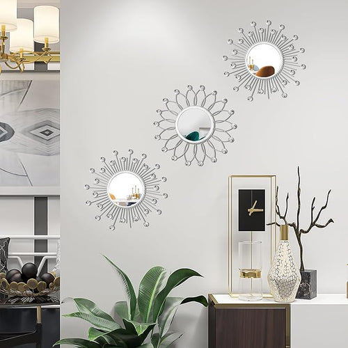 3 Pack Metal Mirrors for Wall Sunburst Wall Mirrors Home Décor Decorative - Image 2