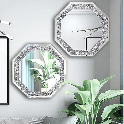 2 Piece Wall Mirrors Octagon, Crush Diamond Mirrors Wall Decor - Image 2