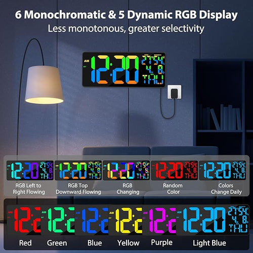 18" Digital Wall Clock Large Display, 11 RGB Color Changing Large Digital Wall - Image 2