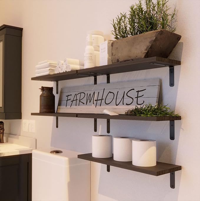 RICHER HOUSE Floating Shelves for Wall Décor, Rustic Wood Wall Mounted Shelves - Image 2