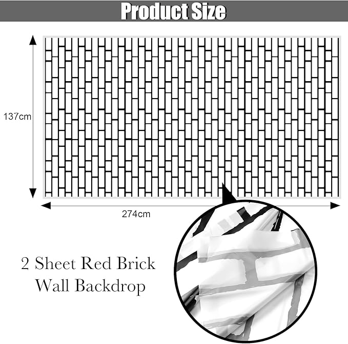 Chuangdi 2pcs 4.5 x 9 Feet Brick Wallpaper Peel and Stick Backdrop Tablecloth - Image 2