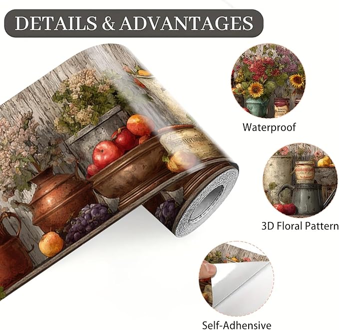 Harvest Jar Wall Border 196x4 Inch Peel and Stick Rustic Fall Pumpkin Sunflower - Image 8