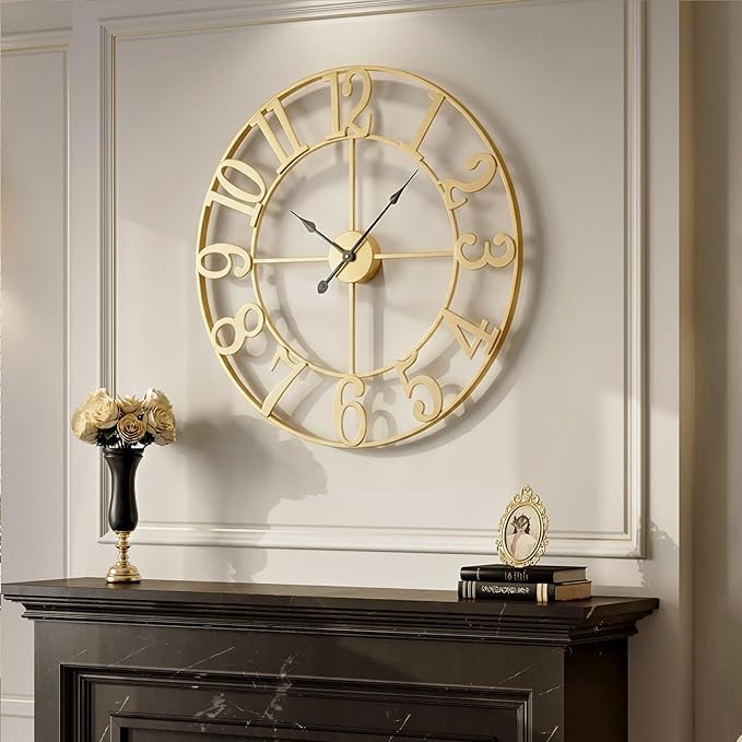 Cuspin Large Wall Clock for Living Room Decor, 30 Inch Gold Wall Clock by Cuspin