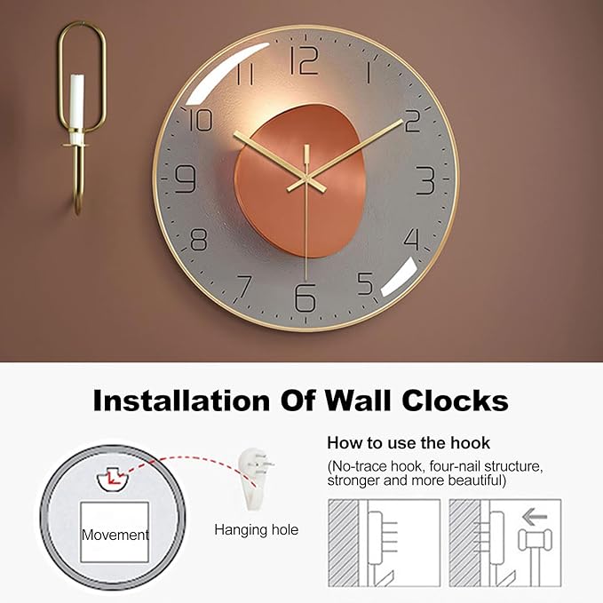 Ergocar Silent Metal Art Deco Clock, Non-Ticking - Image 6