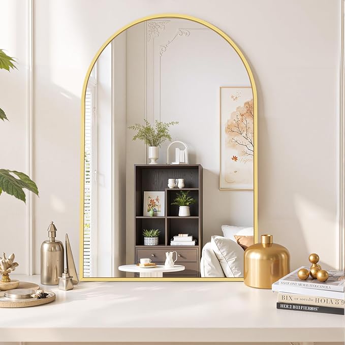 Arched Wall Mirror 38x26 Inch Gold Bathroom Vanity Mirror - Image 6