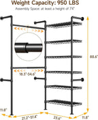 L2 Wall Mounted Closet System, Industrial Pipe Clothing Rack Clothes Racks - Image 2