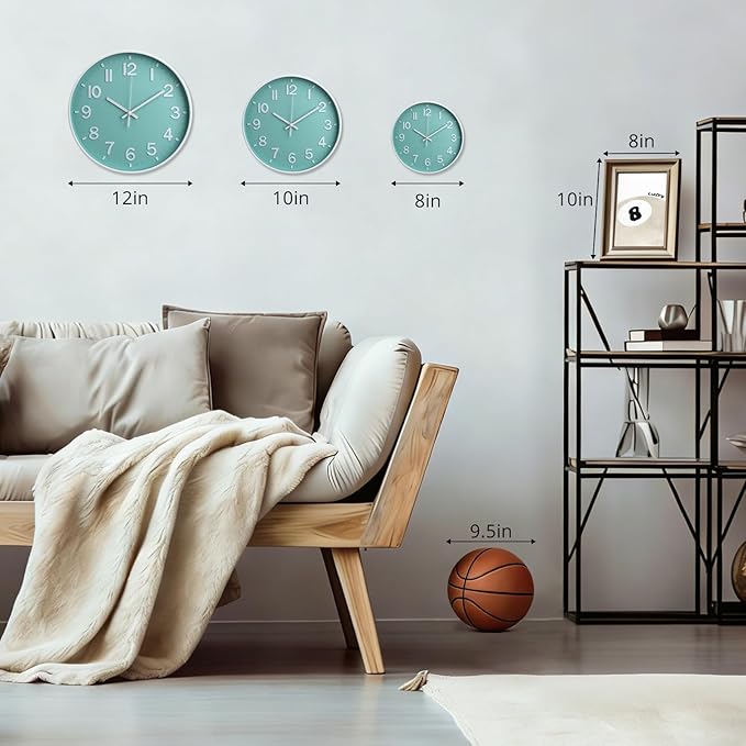 Wall Clock 12 Inch Mint Green Modern Simple Quartz Decorative Clock Non-Ticking - Image 3
