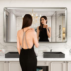 LOAAO 72X40 Inch Brushed Nickel Bathroom Mirror, Rounded Rectangle Silver Metal - Image 2