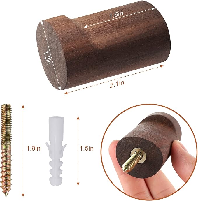 bsdonte Wood Wall Hooks 6 Pack, Natural Wooden Coat Hooks Wall Mounted - Image 5
