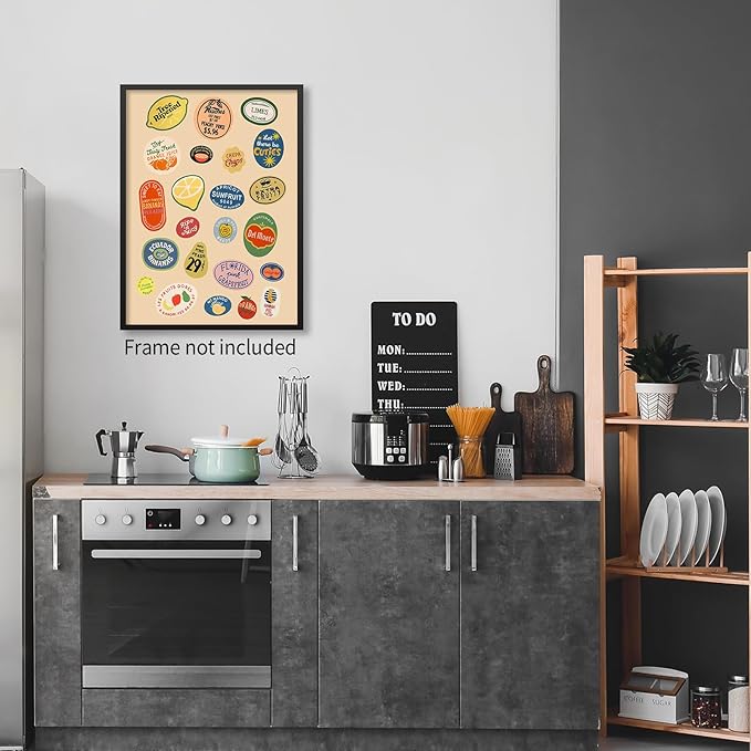 Trendy Kitchen Canvas Wall Art Vintage Fruit Market Pictures Prints Retro Food - Image 4