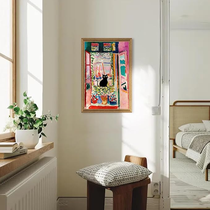 Fantasy Artists Henri Matisse Cat Wall Art, Framed Open Window Black Cat Canvas - Image 2