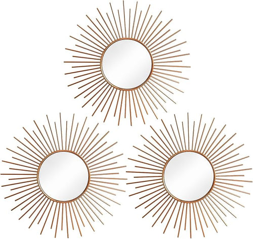 3 Pack Metal Mirrors for Wall Sunburst Wall Mirrors Home Décor Decorative by Uaussi