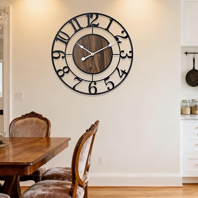 Large Metal Wall Clock, 30 Inch Retro Decorative Silent, Non Ticking, Battery - Image 4