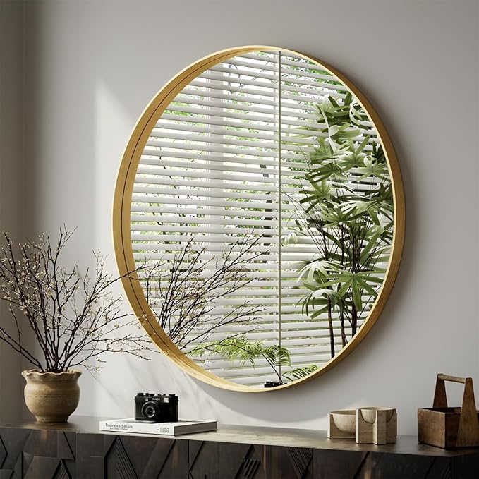 VooBang 24 inch Round Bathroom Mirror, Living Room, Hanging or Leaning - Image 4