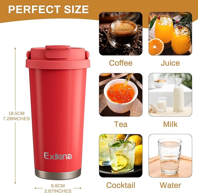 16oz Tumbler with 3 in 1 Lid - Travel Coffee Tumbler - 100% Leakproof and Spill Proof for Hot and Cold Drink - Coffee Mug for Travel, Office, School...(Red)