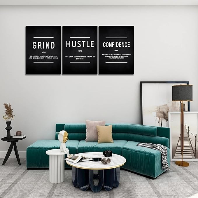 KAWAHONE Motivational Success Canvas Wall Art, Grind Hustle Confidence Wall - Image 3