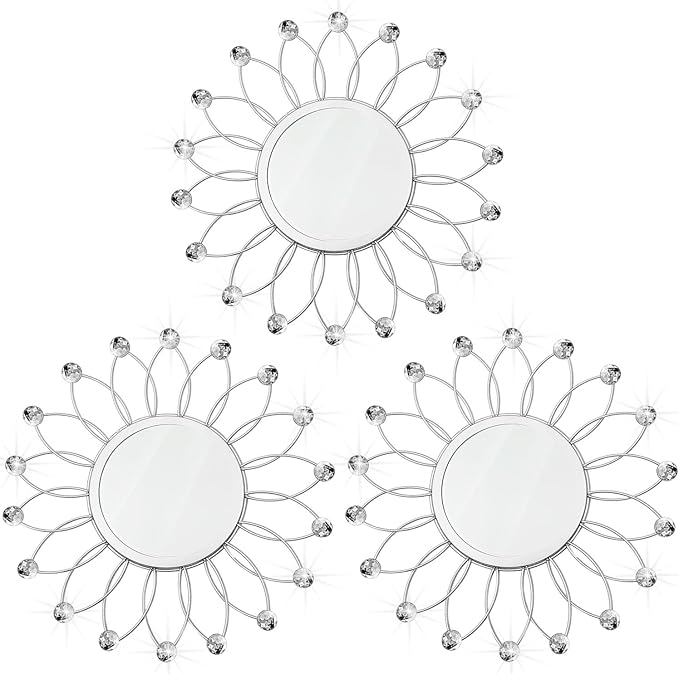 3 Pack Metal Mirrors for Wall Sunburst Wall Mirrors Home Décor Decorative by Uaussi