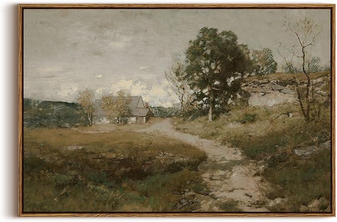 InSimSea Framed Canvas Wall Art Vintage Decor, Vintage Countryside Landscape by InSimSeaArt