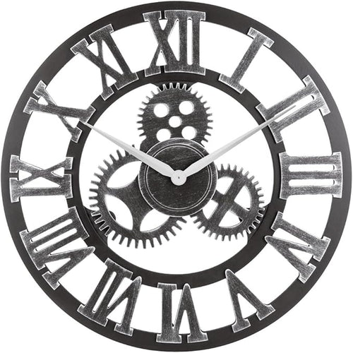 33" Roman Silver Noiseless Silent Gear Wall Clock by OldtownClocks