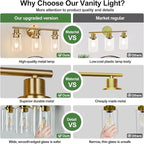 3-Light Gold Bathroom Light Fixtures, Modern Bathroom Vanity Light - Image 7