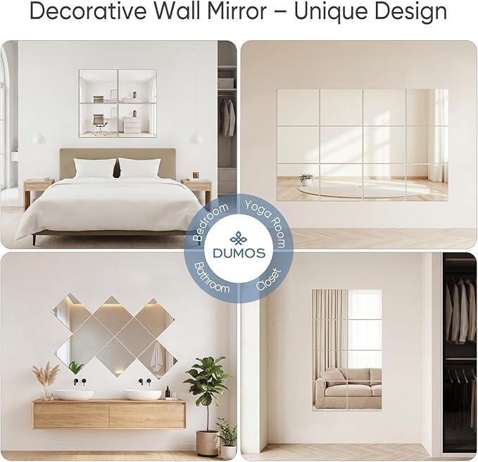 DUMOS 4 Pack Wall Mirror Tiles, Hallway Mirror 16"x12" HD Glass Sheets - Image 4