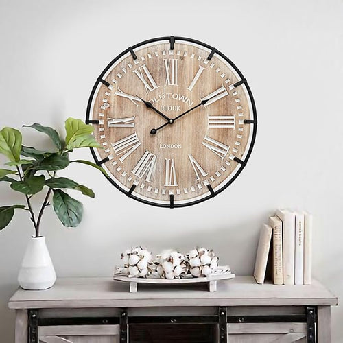 20 Inch Grand Farmhouse Wall Clock, Vintage-Inspired Wood & Metal Design - Image 2