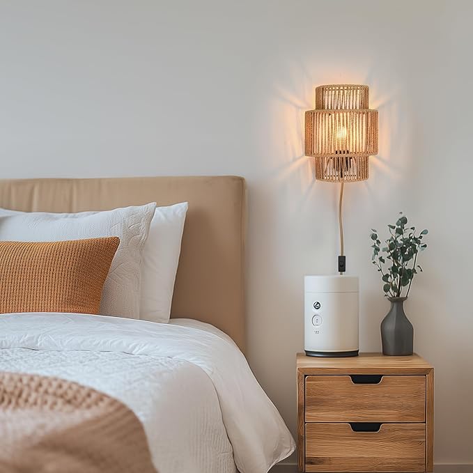 Plug-in Wall Sconces Set of 2, Handwoven Bohemian Wall Decor - Image 7