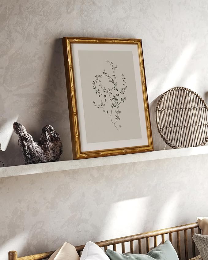 InSimSea Gold Bamboo Framed Canvas Wall Art, Minimalist Floral Botanical - Image 2
