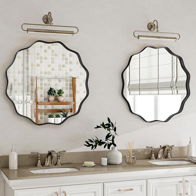 Round Wavy Mirror, 20 Inch Metal Frame Circle Mirror, Round Wall Mounted - Image 2