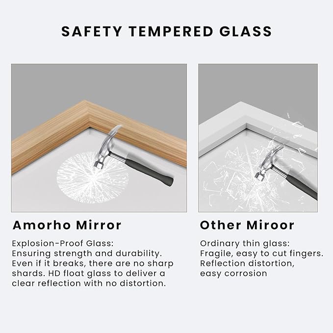 Amorho Bathroom Mirror, 60 X36 Inch Wall Mirror, Oak Wood Grain Metal Framed - Image 3