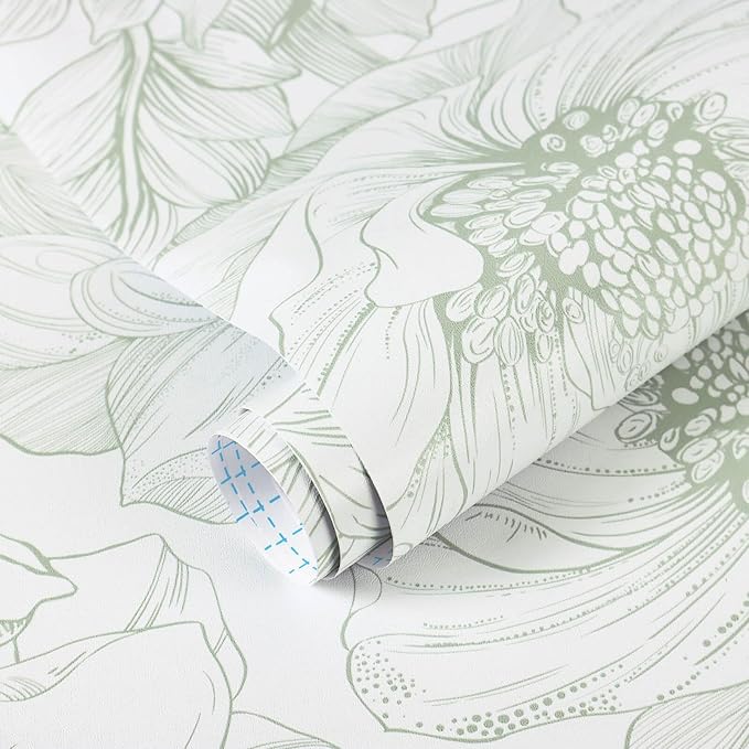 Ismoon Large Floral Peel and Stick Wallpaper Boho White and Green Contact Paper - Image 8